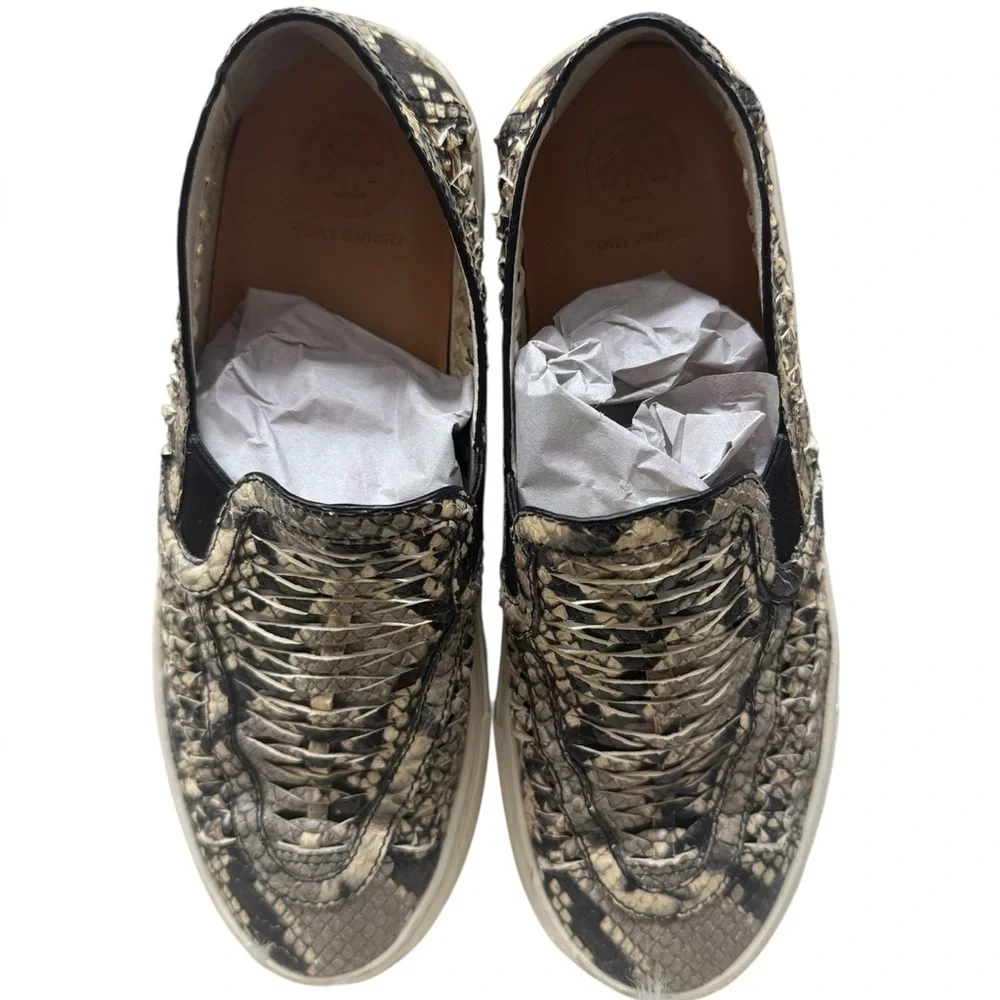 Tory Burch Snakeskin Embossed Leather Huarache Slip-On Sneaker Shoes Size 6.5